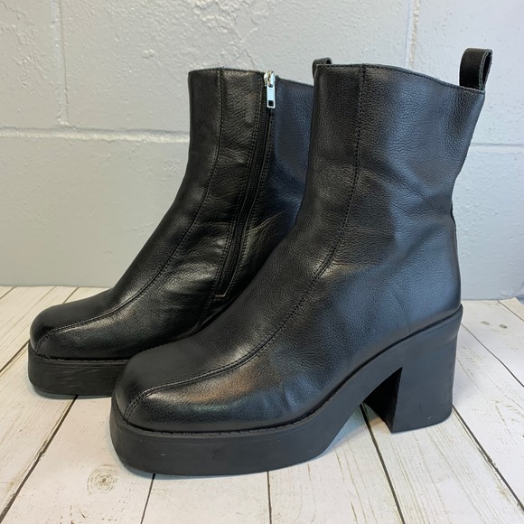 Steve Madden Hope Black Leather Square Toe Platform Block Heel Ankle Boots 10M - Picture 2 of 8